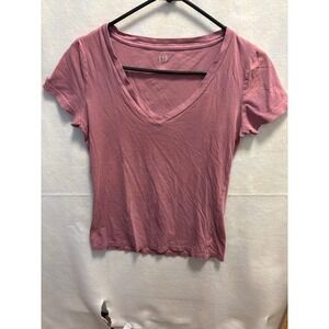 GAP Vintage Wash V Neck T Shirt Dusty Rose Pink XS